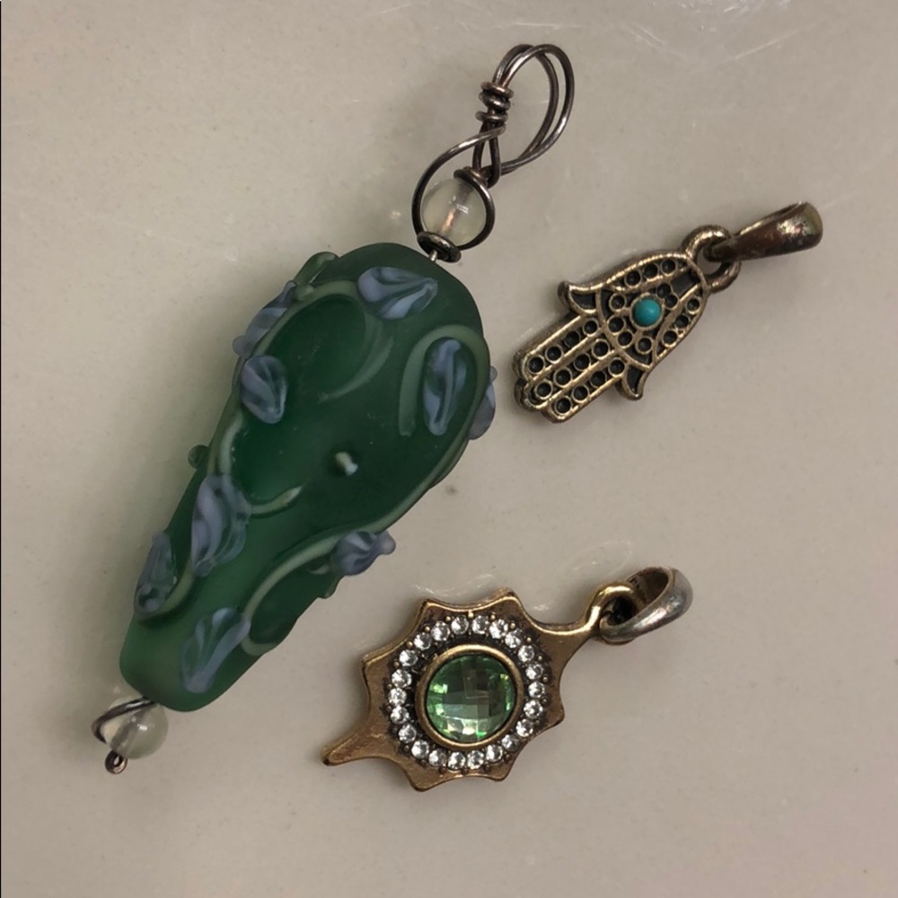 Green and gold pendant trio
